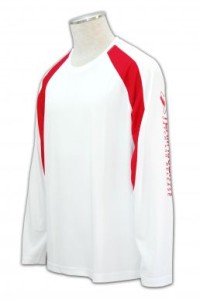 W060 訂造長袖班Tee  長袖班Tee印製 長袖班Tee設計  訂購功能性運動衫製造商HK    白色  撞色紅色